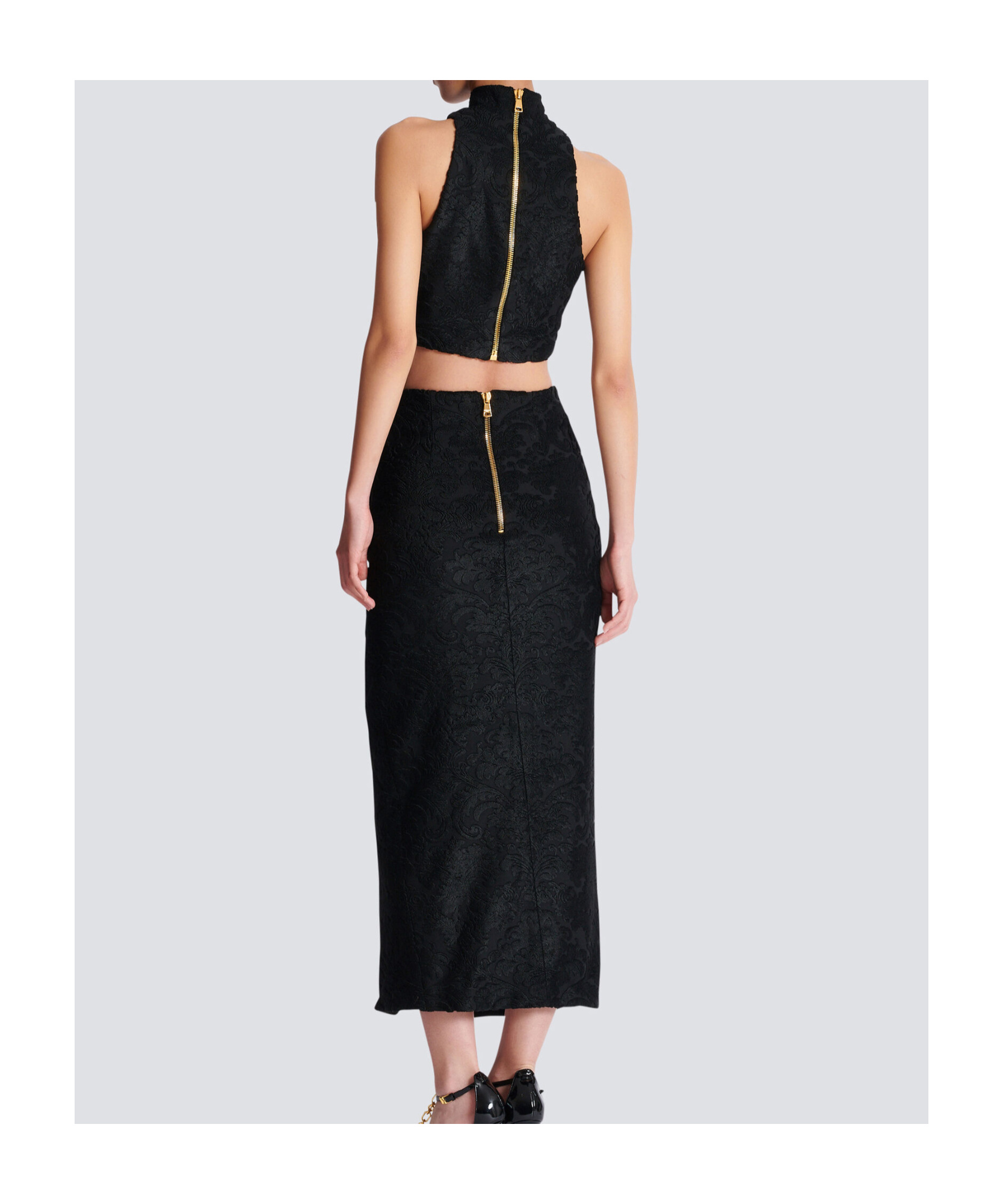 Balmain Baroque Pattern Midi Skirt In Black