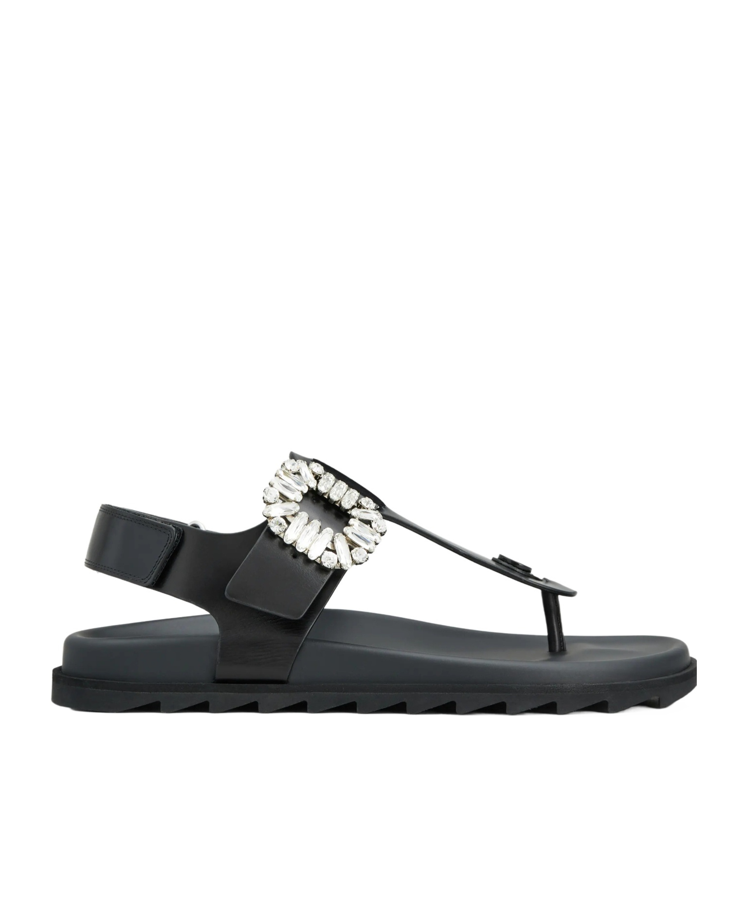 Roger Vivier Elegant Leather Flip Flops With Strass Buckle In Black