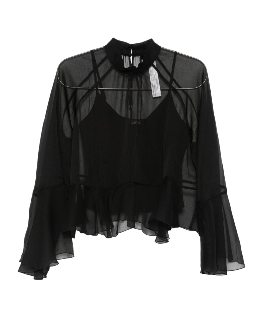Twinset Ruffled High-neck Top In Black