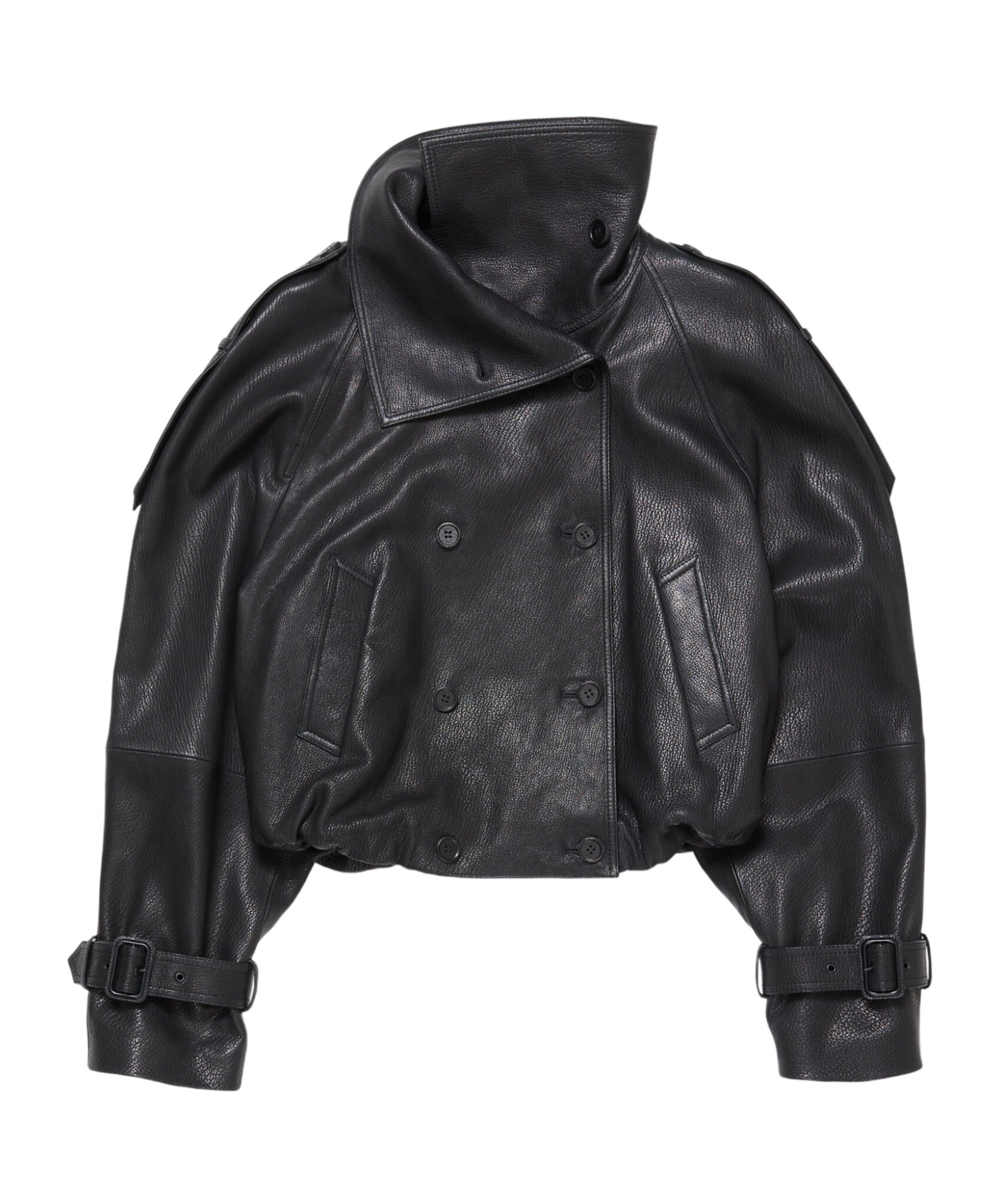 Acne Studios Double-breasted Buckled-cuffs Leather Jacket In Black