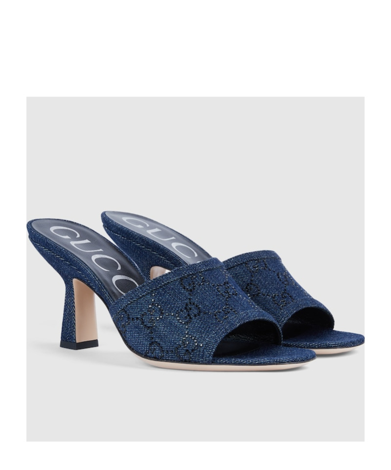Gucci 80mm Gg-monogram Denim Mules In Blue