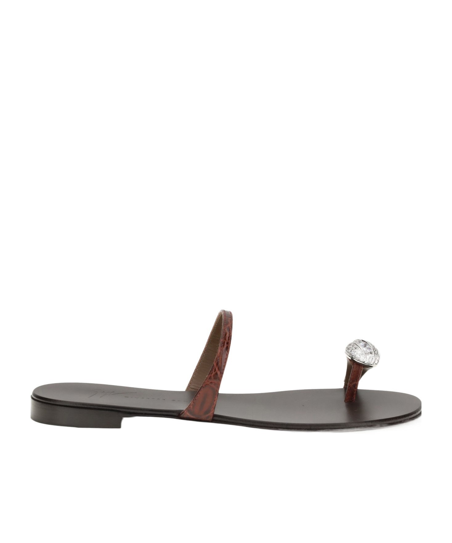 Giuseppe Zanotti Brown Calf Leather Bos Taurus Flat Sandals In Brown