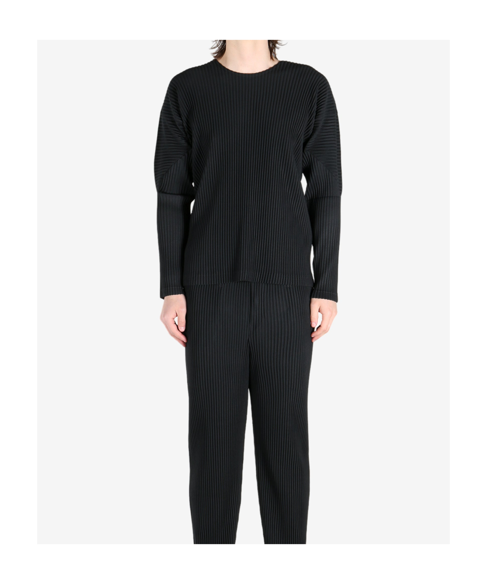 Issey Miyake Ns Black Pleated Long Sleeves Regular-fit Knitted T-shirt