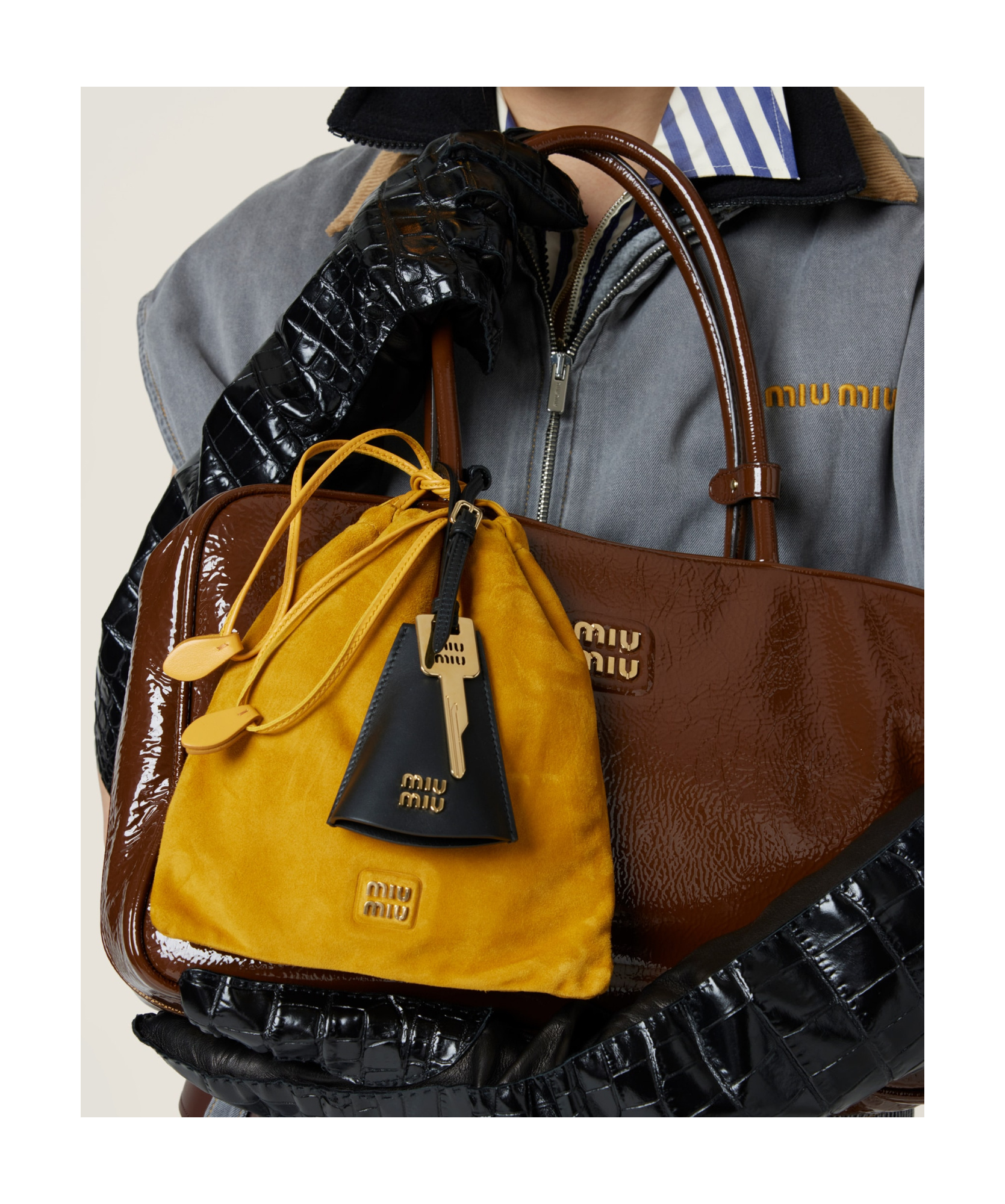 Miu Miu Beau Naplak Patent Leather Bag In Brown