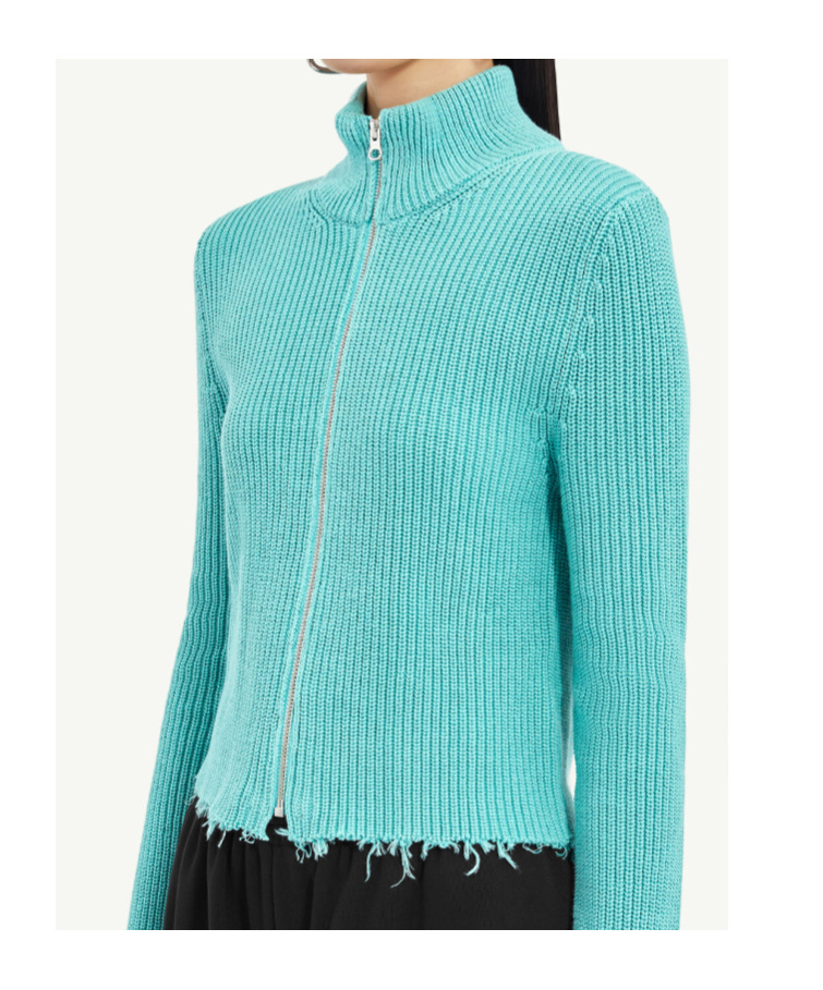 Mm6 Maison Margiela Raw-cut Cropped Cardigan In Blue