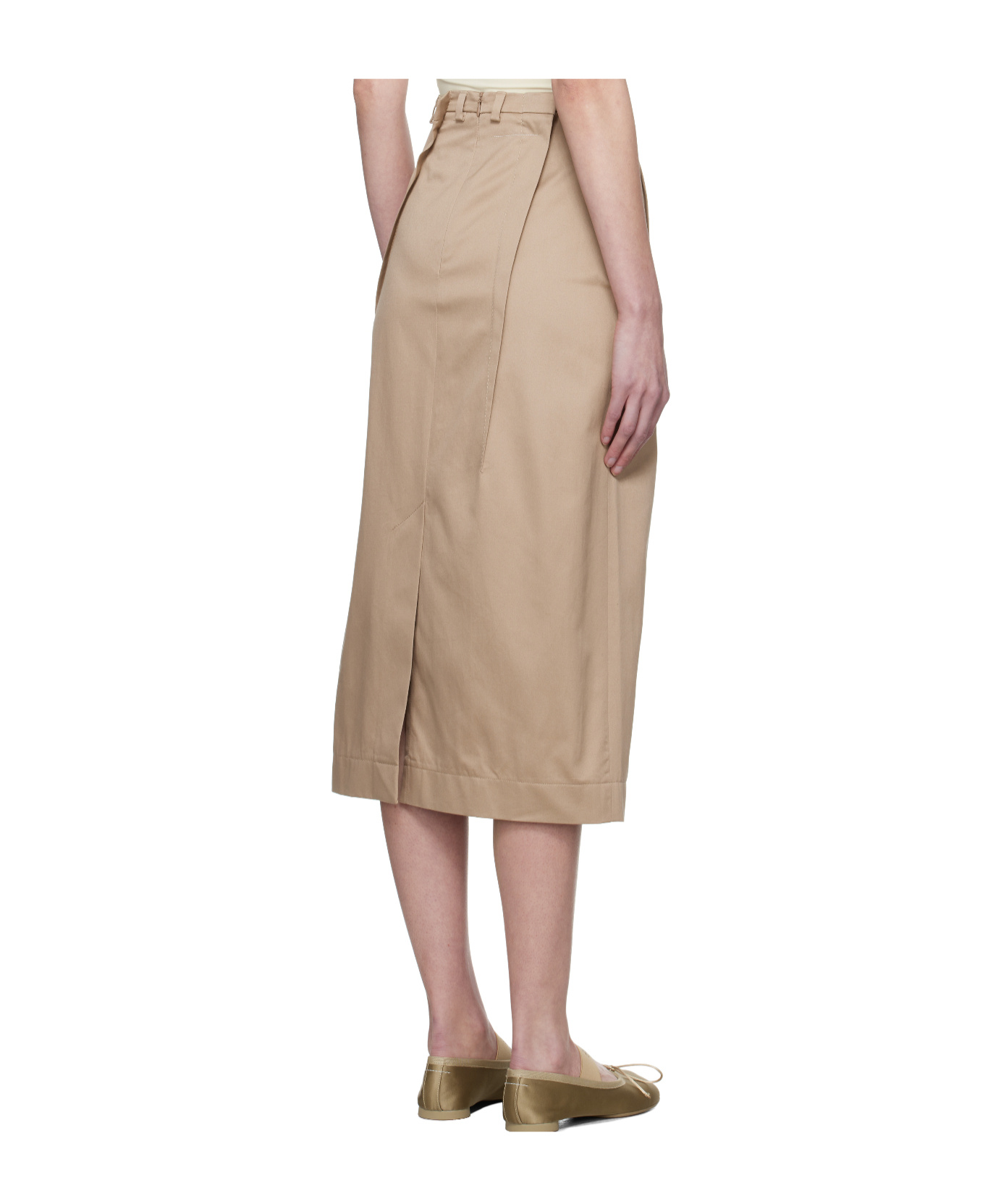 Shop Mm6 Maison Margiela Twill Darting Midi Skirt In Nude