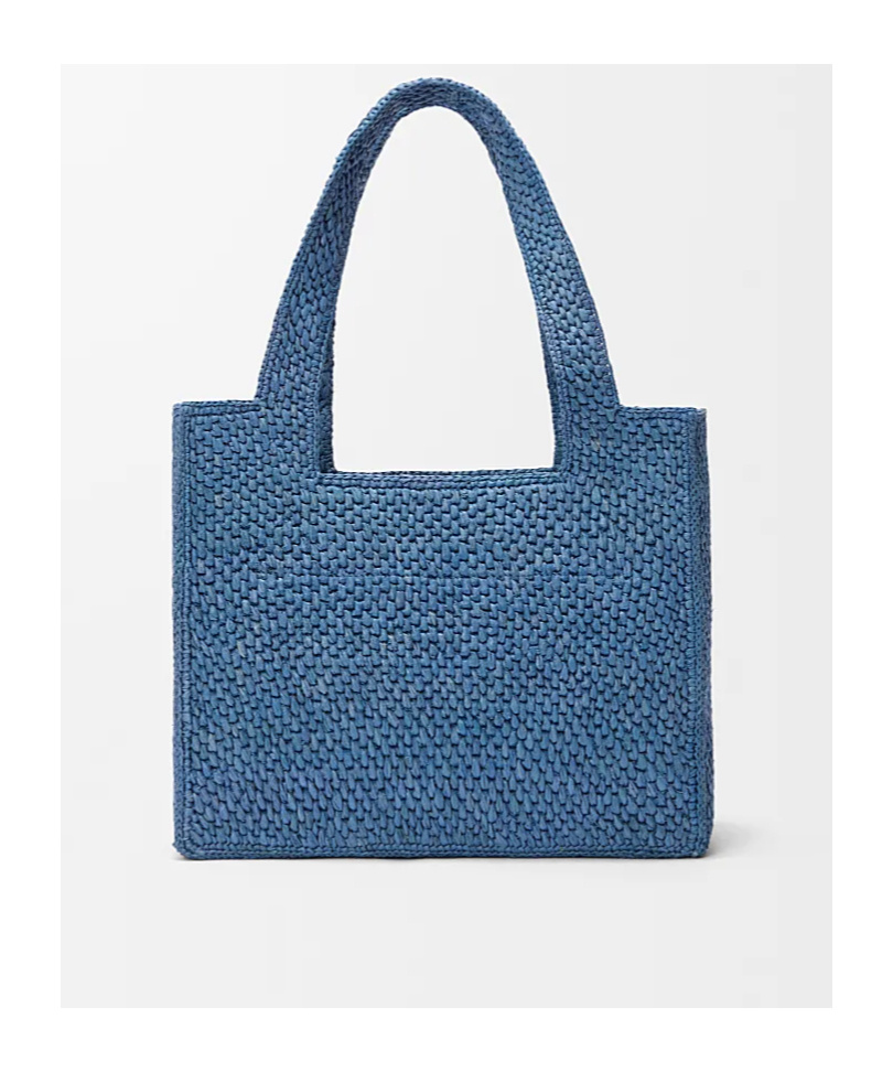 Loewe Logo Medium Tote Bag In Raffia In Light Blue