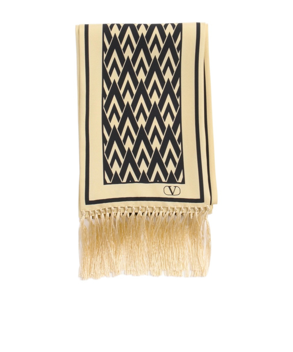 Valentino Garavani Toute La V Bandeau Scarf In Silk With Fringes In Nude