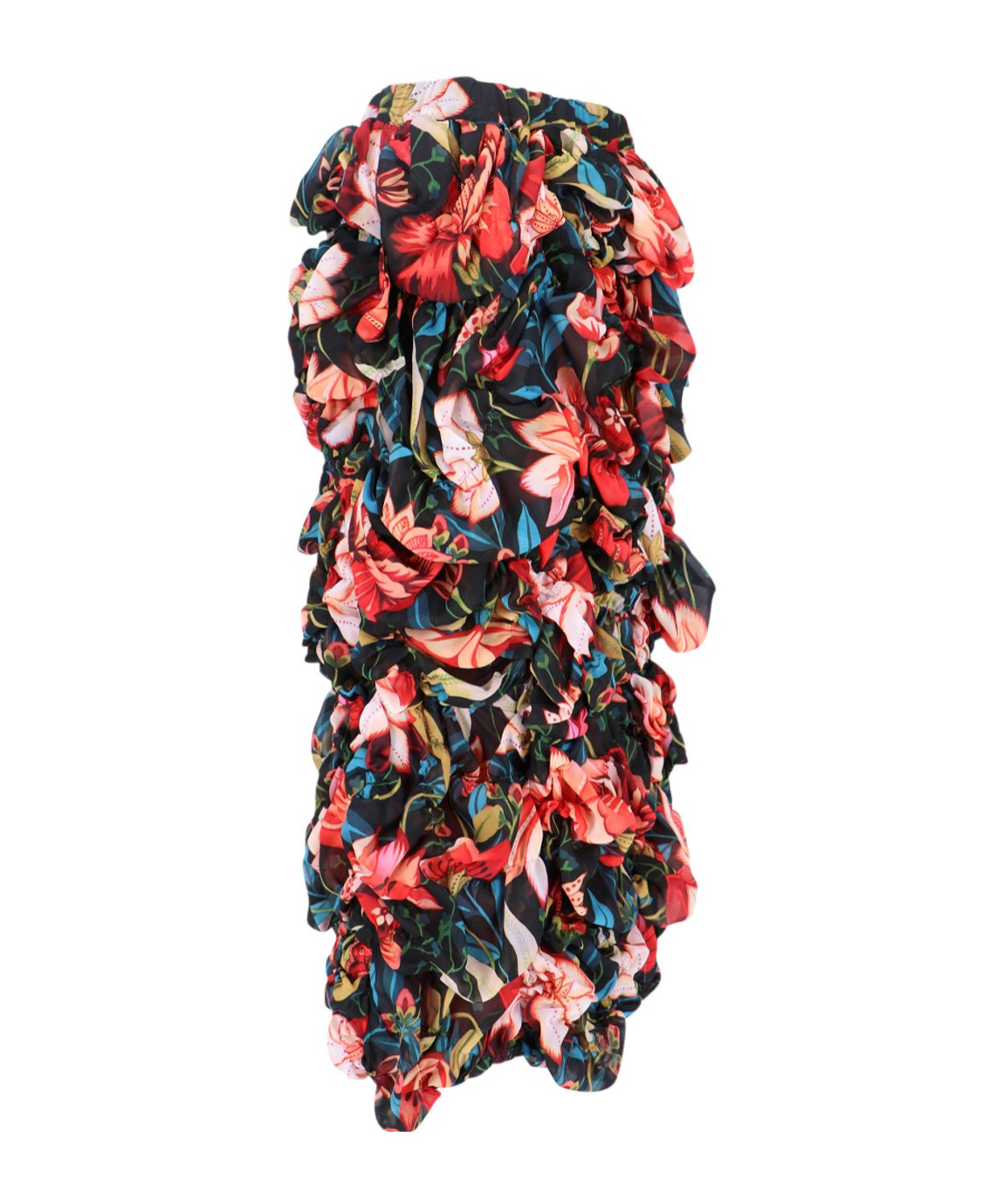 Comme Des Garçons Floral-print Ruched Midi Skirt In Red