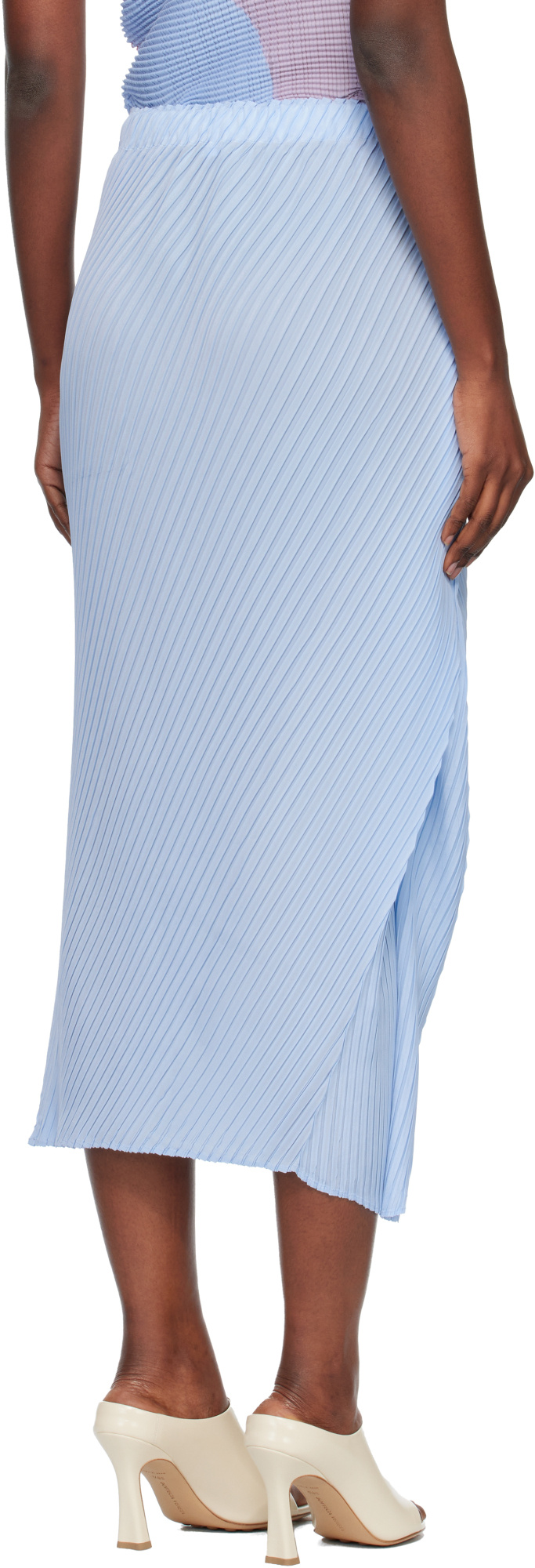 Issey Miyake Blue Soft Fold Pleats Midi Skirt In Blue