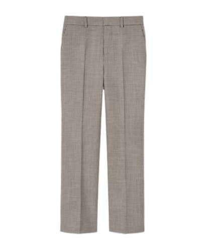 Gucci Gingham Wool Pants With Embroidery In Gray