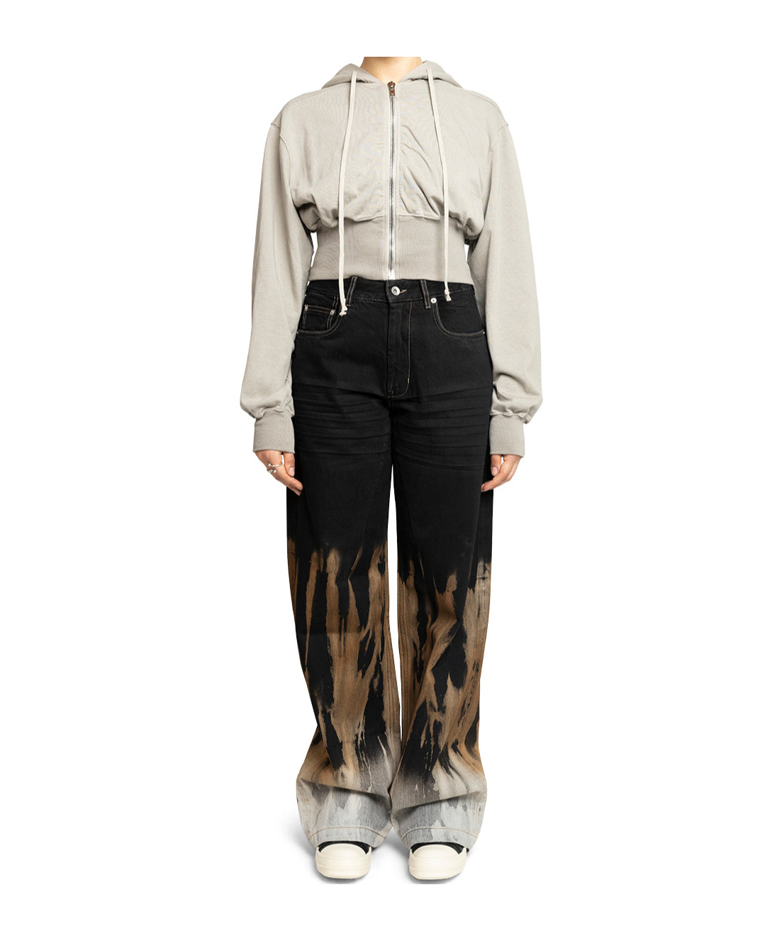 Rick Owens Drkshdw Zippered Hooded Sweatshirt In White