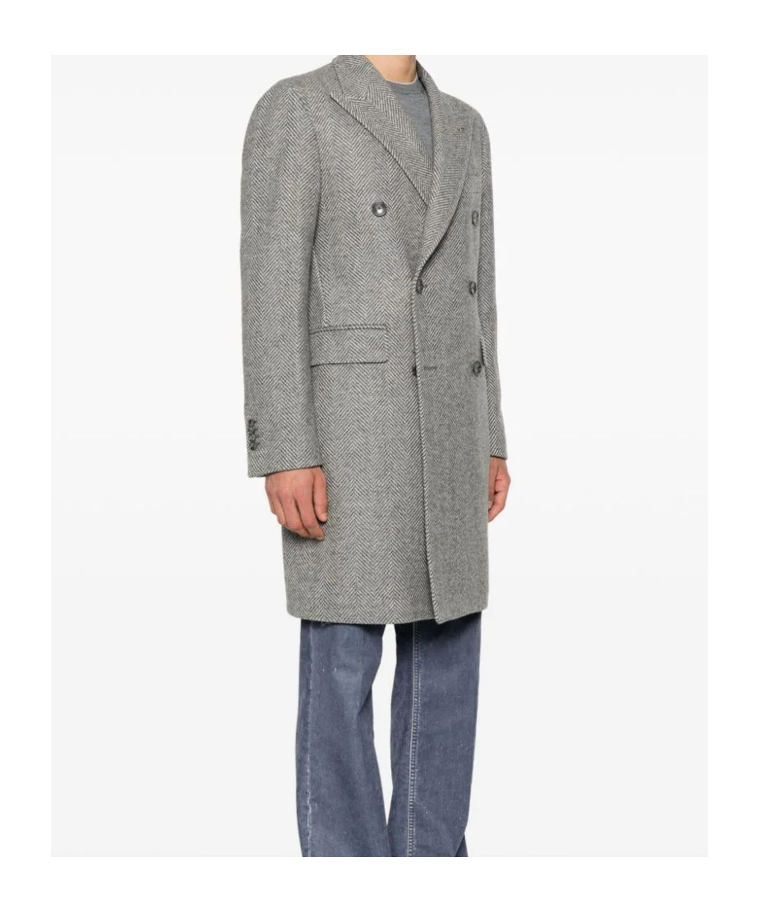 Tagliatore Herringbone-pattern Coat In Gray
