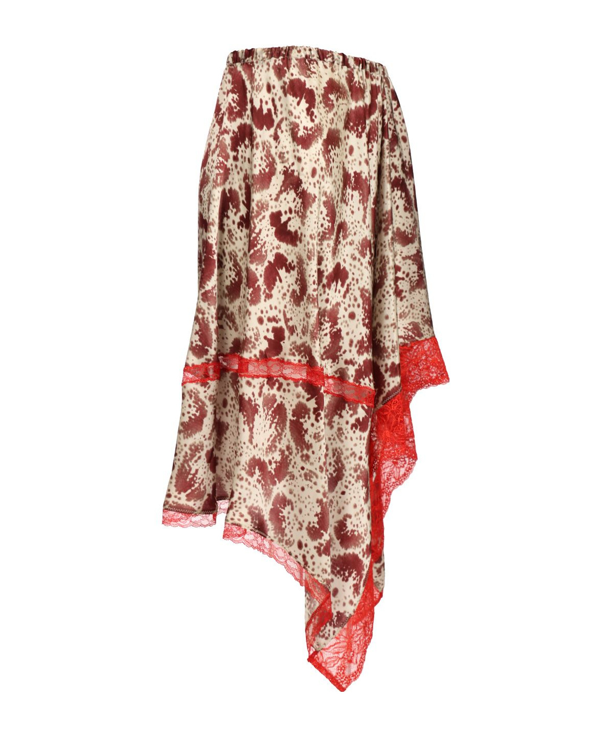 Dries Van Noten Shake Printed Lace-trim Handkerchief Silk Skirt In Nude