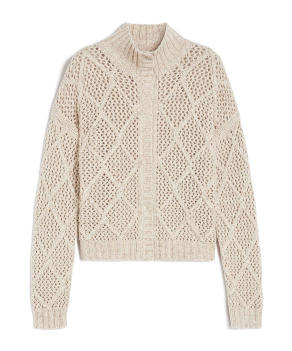 Max Mara Ghinea Diamond-pattern High-neck Cardigan In Neutral