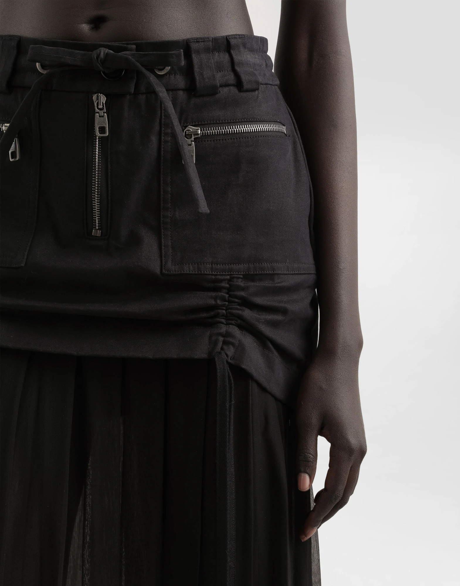 Dolce & Gabbana Black Skirt With Pleated Design And Drawstring Waist In Silk Blend Stretch Woman In Black