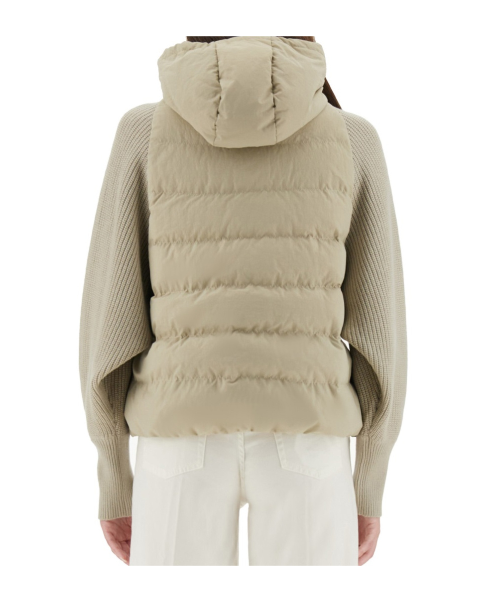 Brunello Cucinelli Down Jacket With Knitted Sleeves In Multi