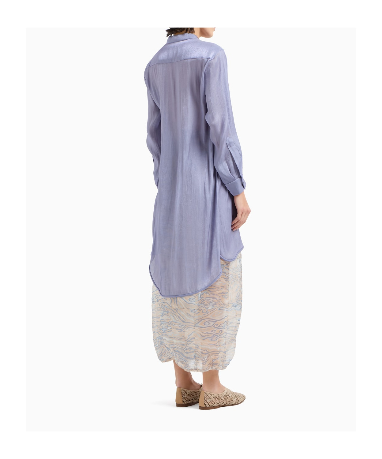 Giorgio Armani Long Shirt In Shiny Fabric In Blue
