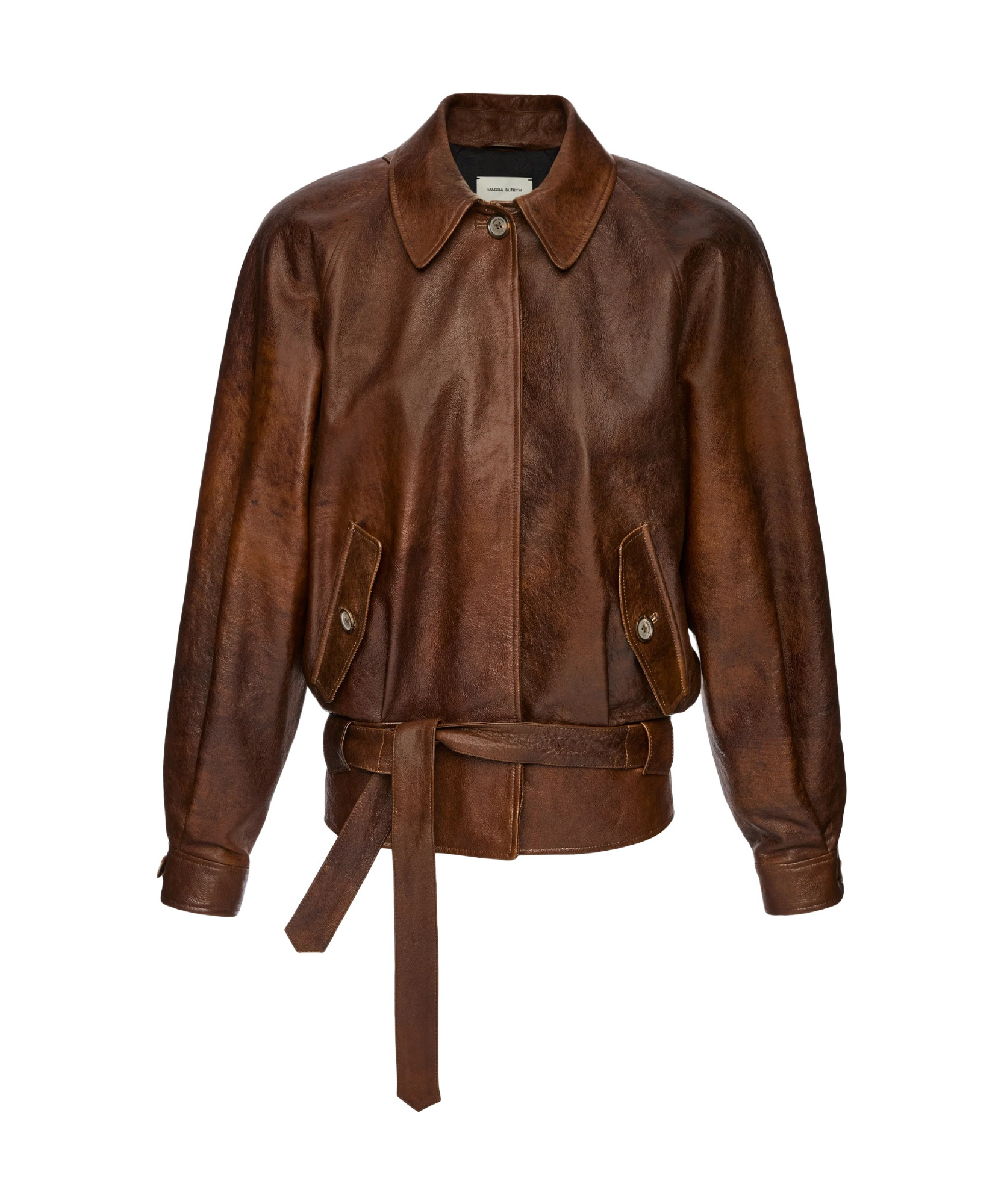 Magda Butrym Belted Leather Jacket In Vintage Brown