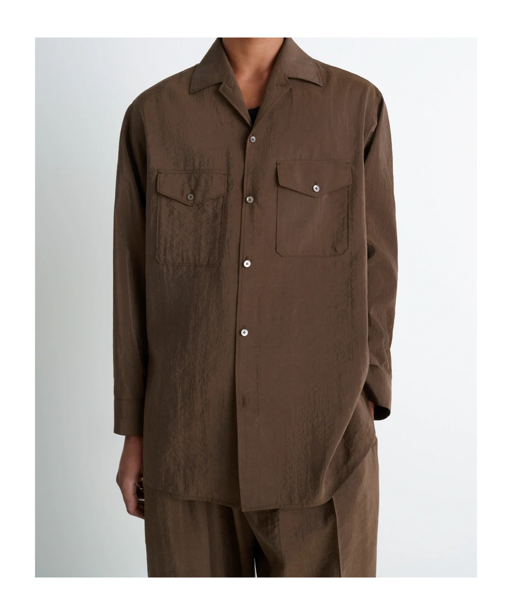 Lemaire Cuban-collar Patch-pocket Shirt In Brown