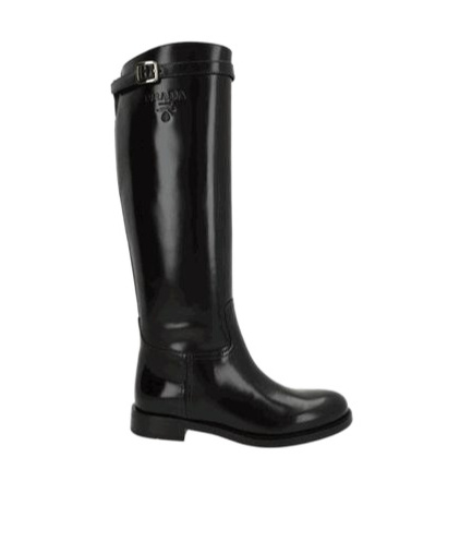 Prada Round-toed Boots In Black