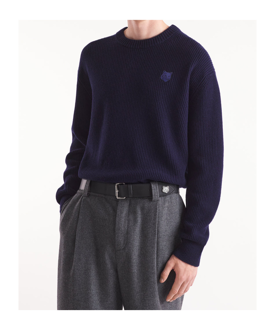 Maison Kitsuné Bold Fox Head Patch Regular Jumper In Lambswool In Black