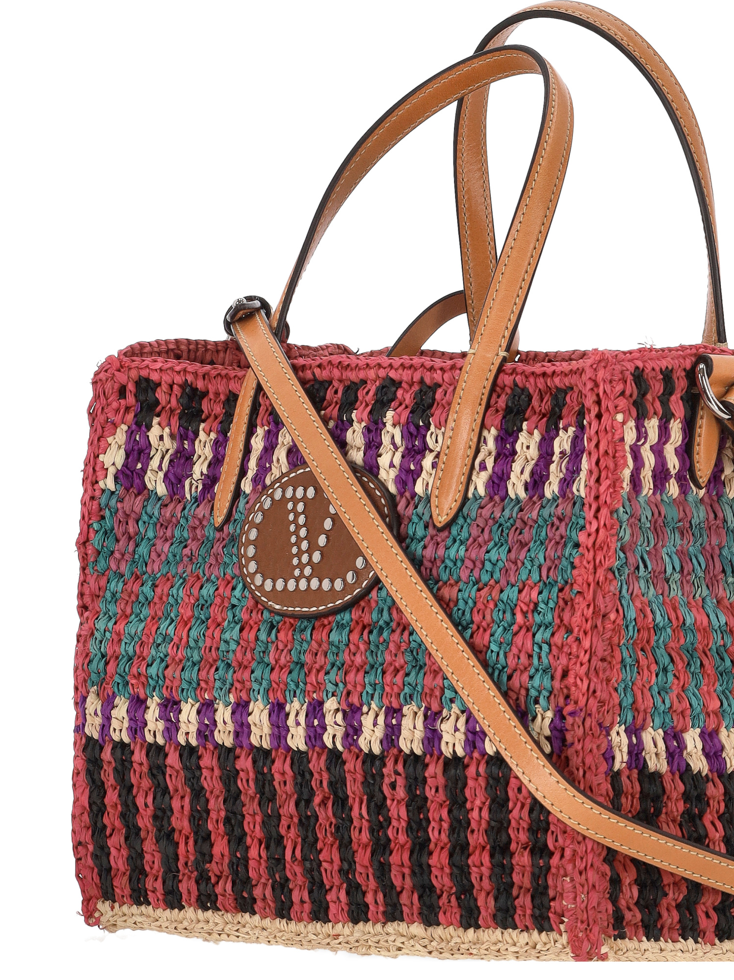 Valentino Vlogo Small Leather-trimmed Raffia Tote Bag In Multi