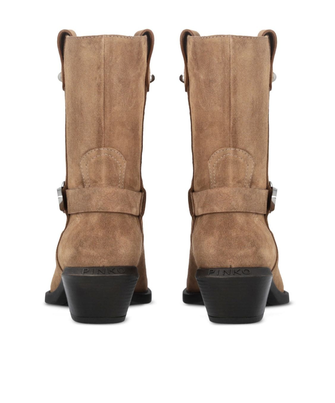 Pinko Texan-style Suede Ankle Boots With Heel In Brown