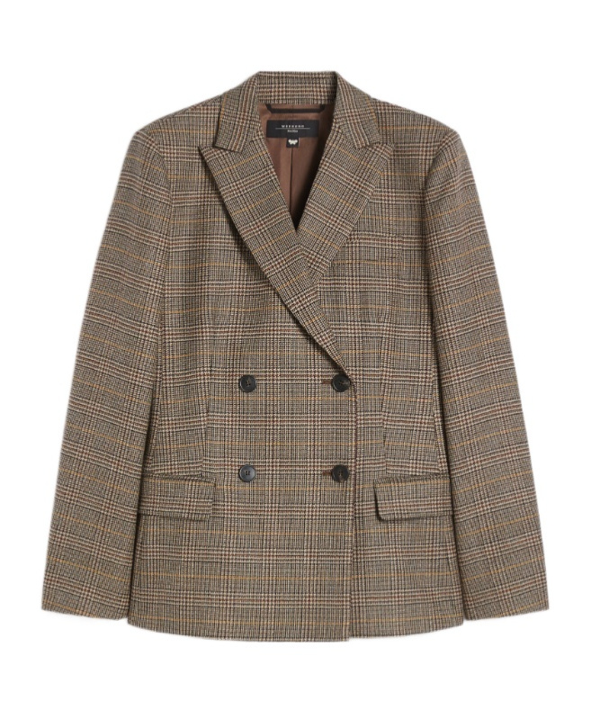 Weekend Max Mara Giove Plaid Double Breasted Blazer In Brown