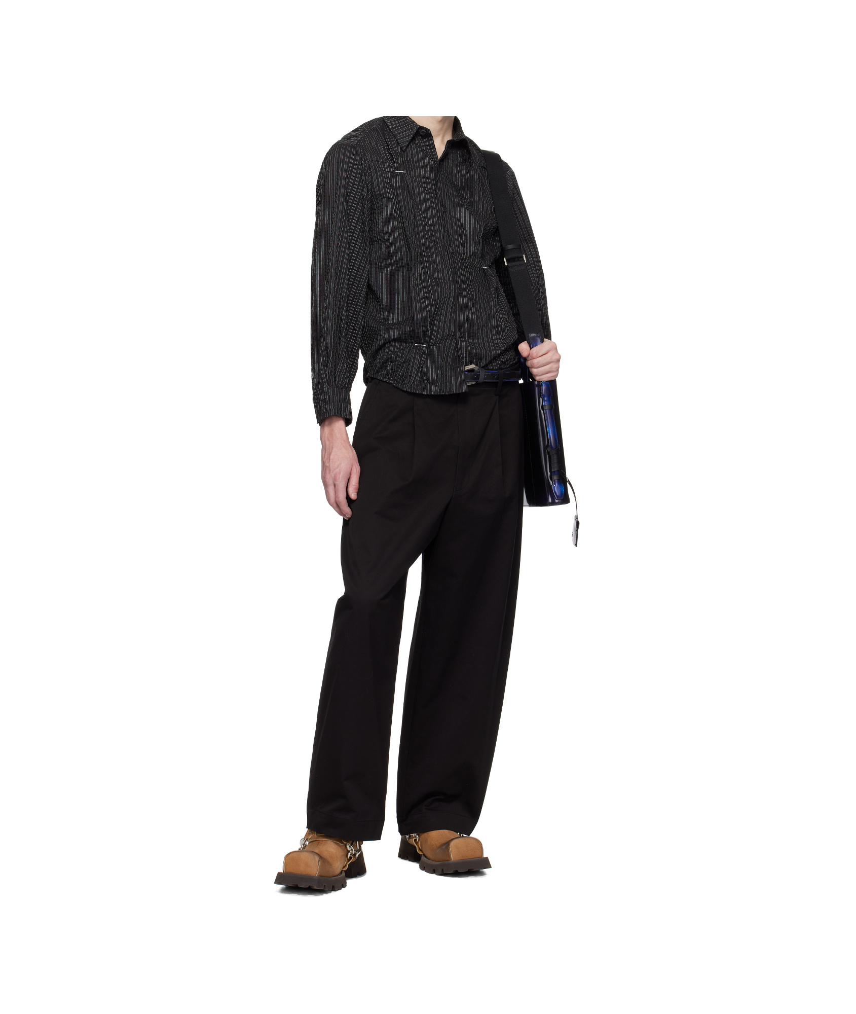 Ader Error Striped-pattern Gathered Shirt In Black
