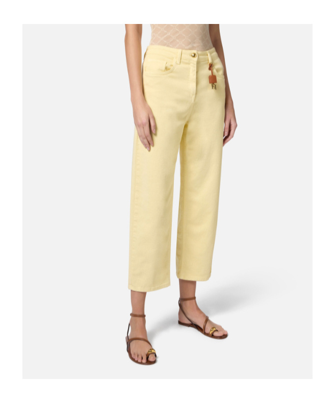 Elisabetta Franchi Logoed Charm Dyed Jeans In Yellow