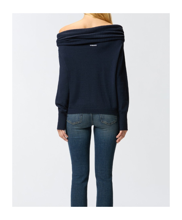 Pinko Long-sleeved Sweater With Open Shoulders In Blue