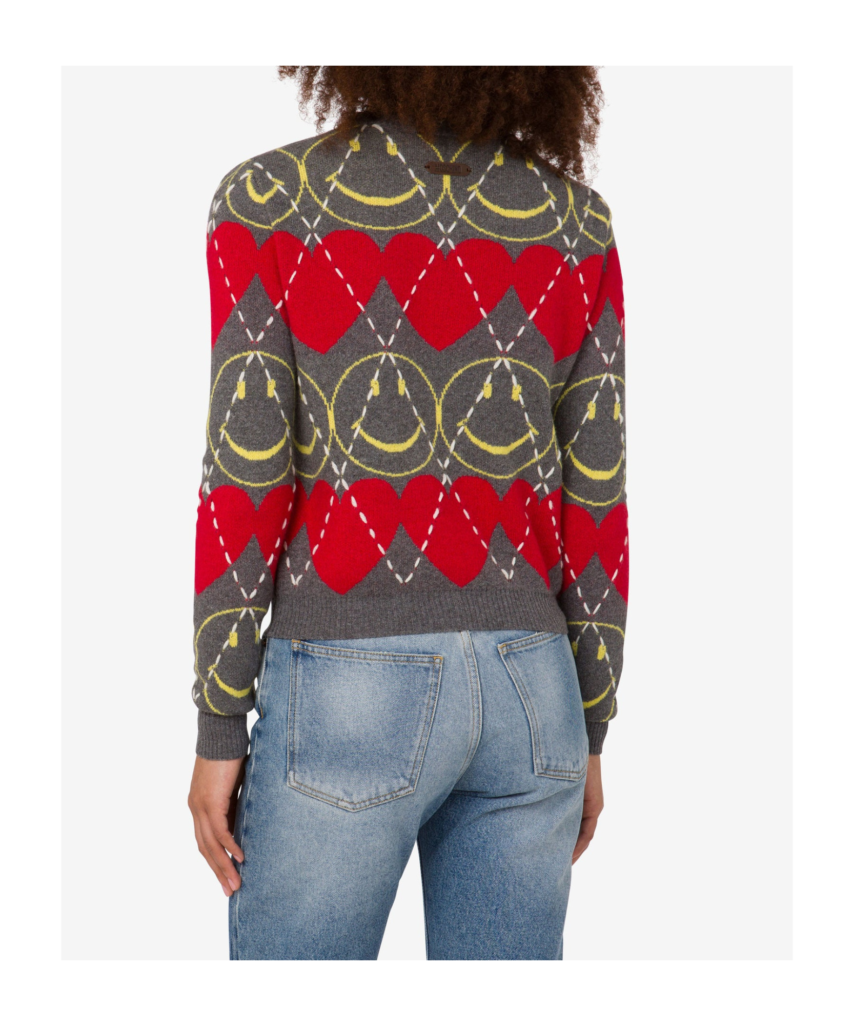 Moschino Wool Blend Pullover Smiley Grey In Gray