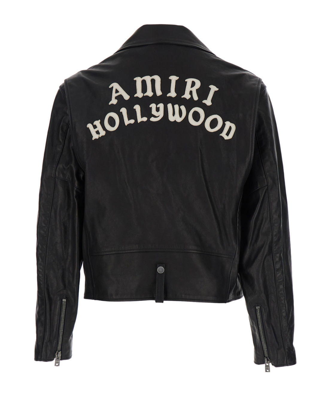 Amiri Black Jacket With Wide Notched Revers And Maxi Logo Lettering Print On The Rear In Leather Man In Black