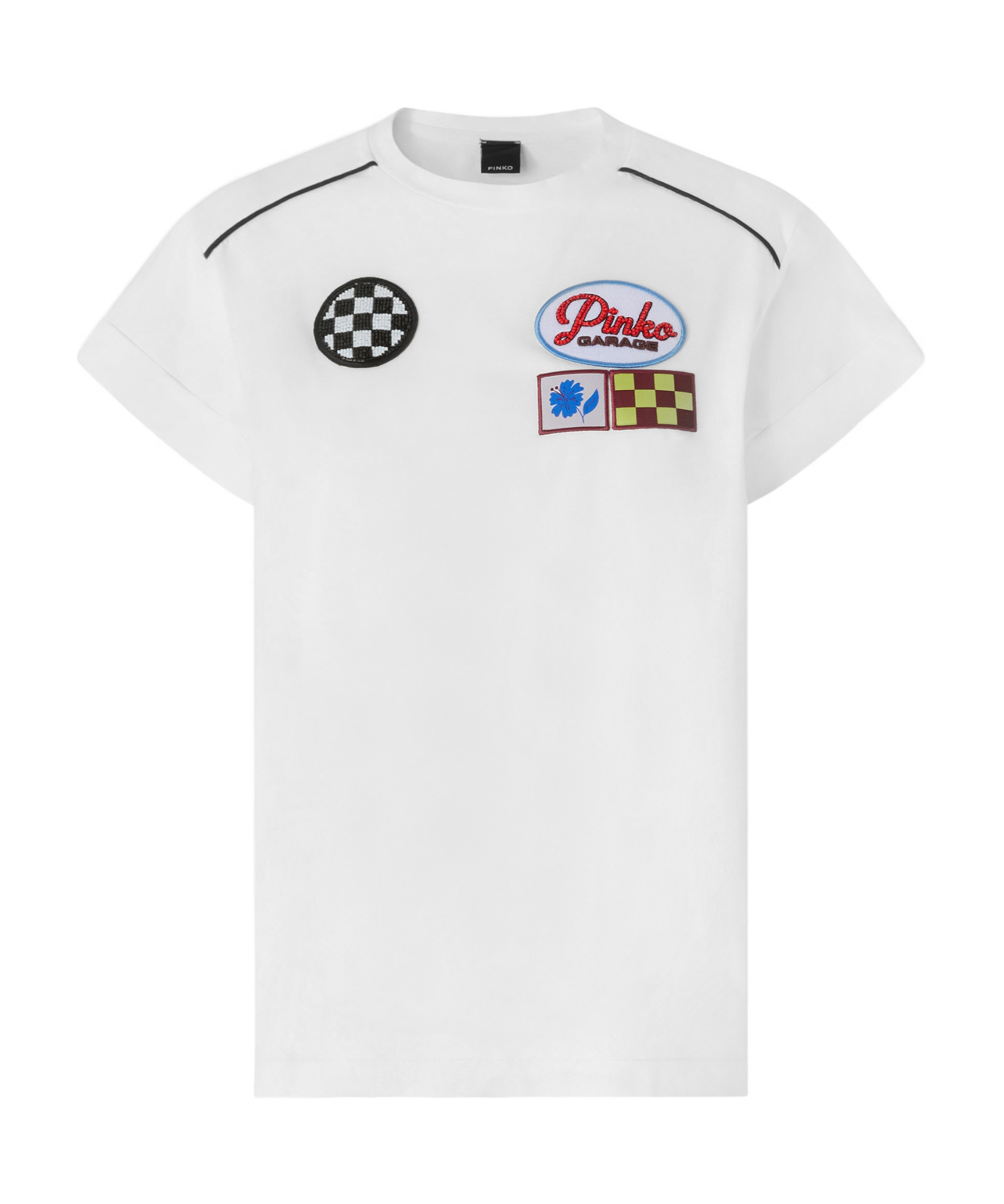 Pinko Crew Neck T-shirt Embroidered Patches In White