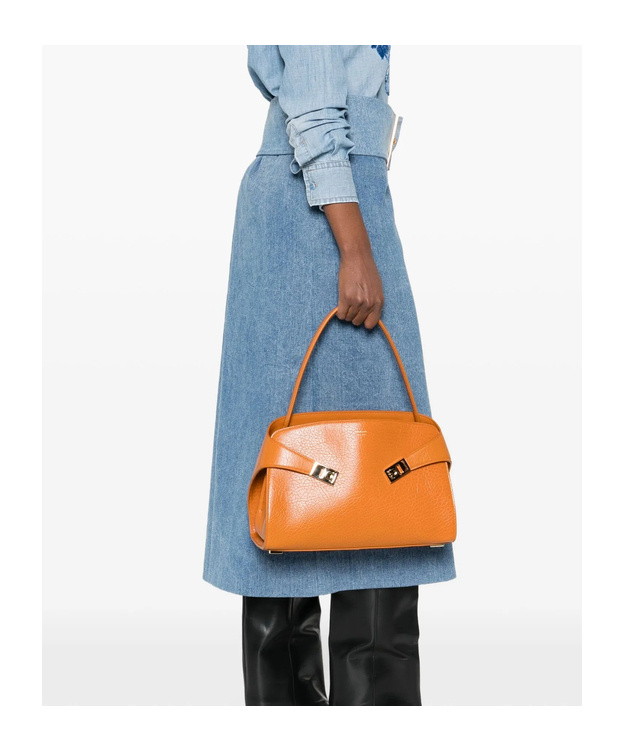 Ferragamo Small Hug Grained Leather Top Handle Bag In Orange
