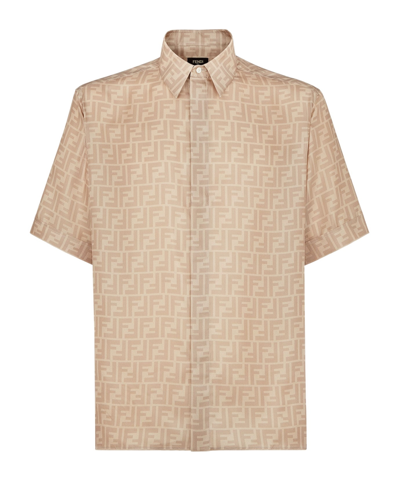 Fendi Off White Printed Satin Shirt In Nude