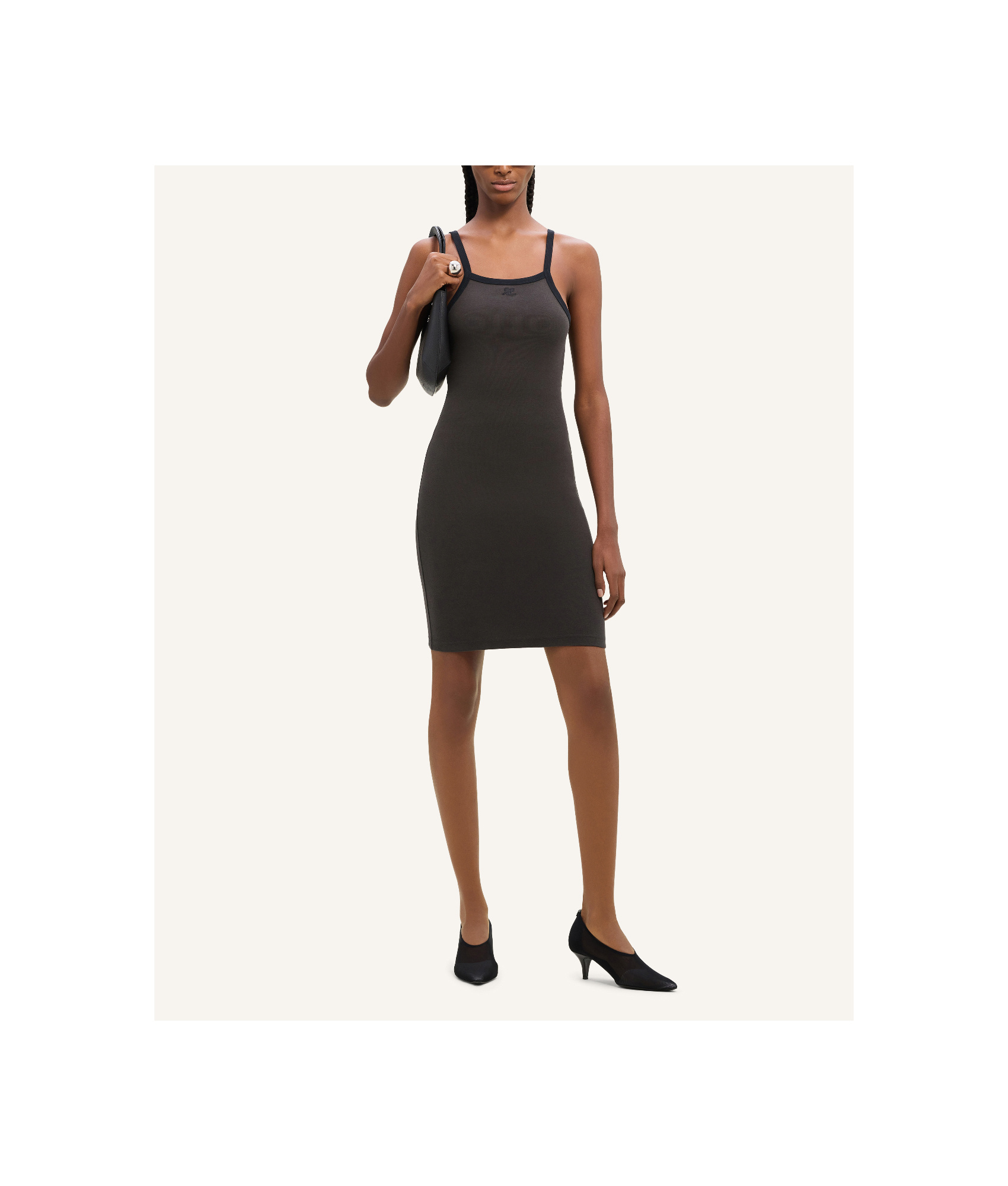 Courrèges Contrast Cotton Jersey Mini Dress In Black