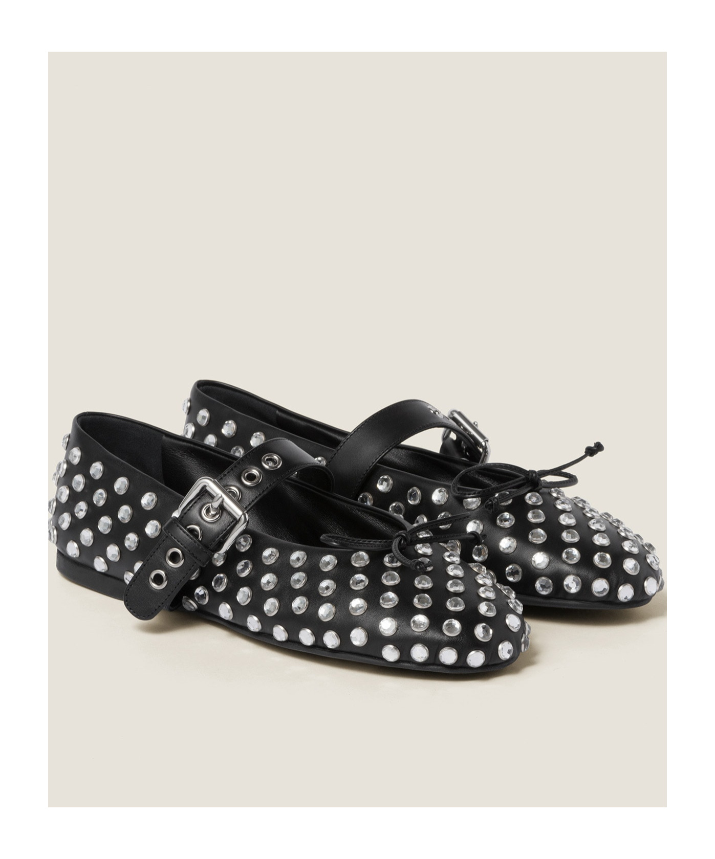 Miu Miu Studded Leather Ballerina Shoes In Black