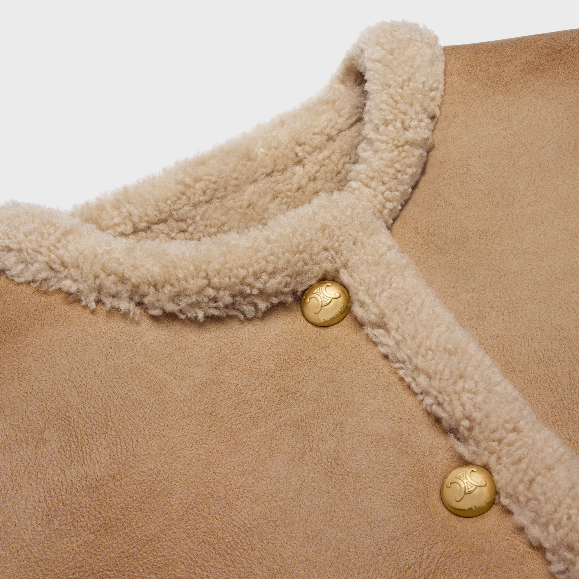 Celine Round Collar And Long-sleeved Leather Jacket In Nude