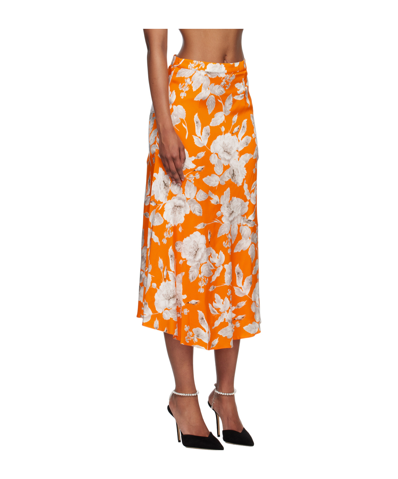 ERDEM FLORAL-PRINT SATIN SKIRT