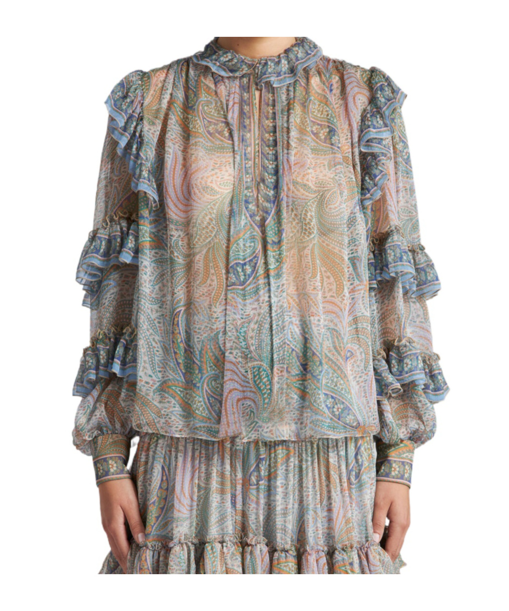 Etro Silk Blouse With Ruffles In Gray