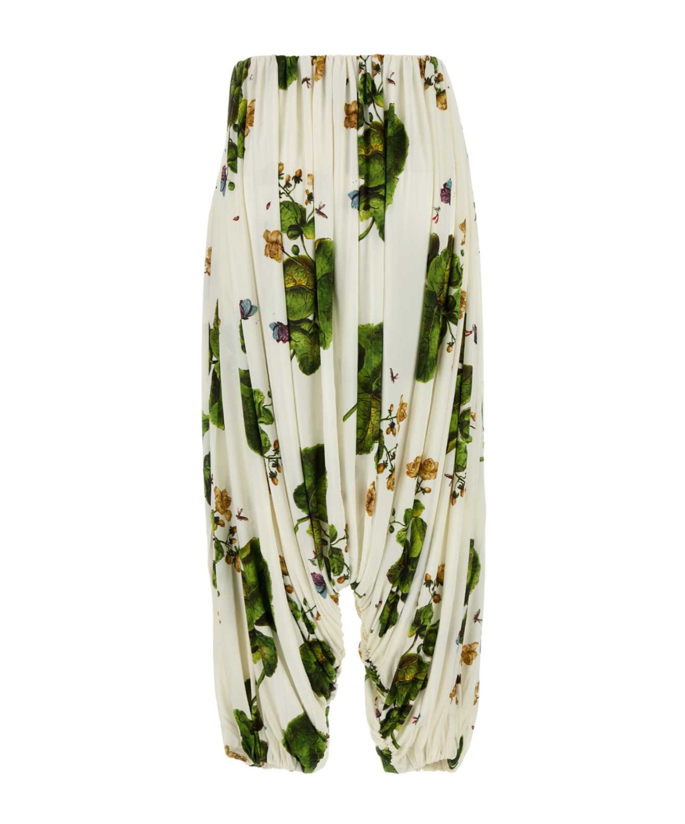 Loewe Leaf-print Draped Wide-leg Trousers In White