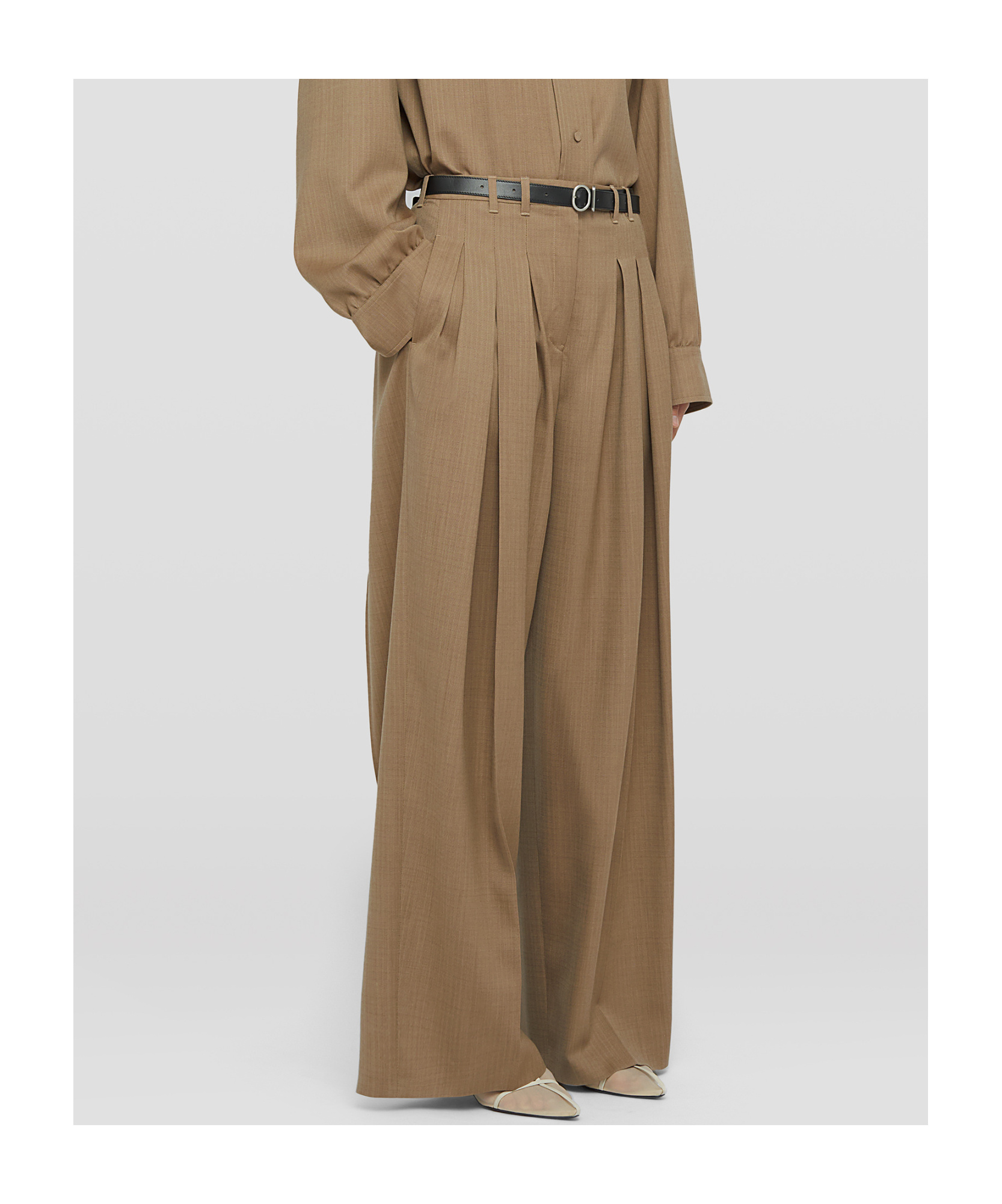 Jil Sander Belted Wool Palazzo Pants In Brown
