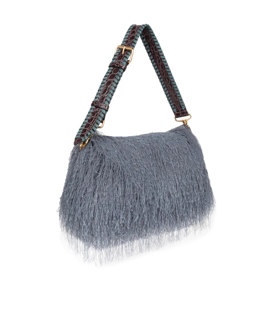 Dries Van Noten Fringed Shoulder Bag In Gray