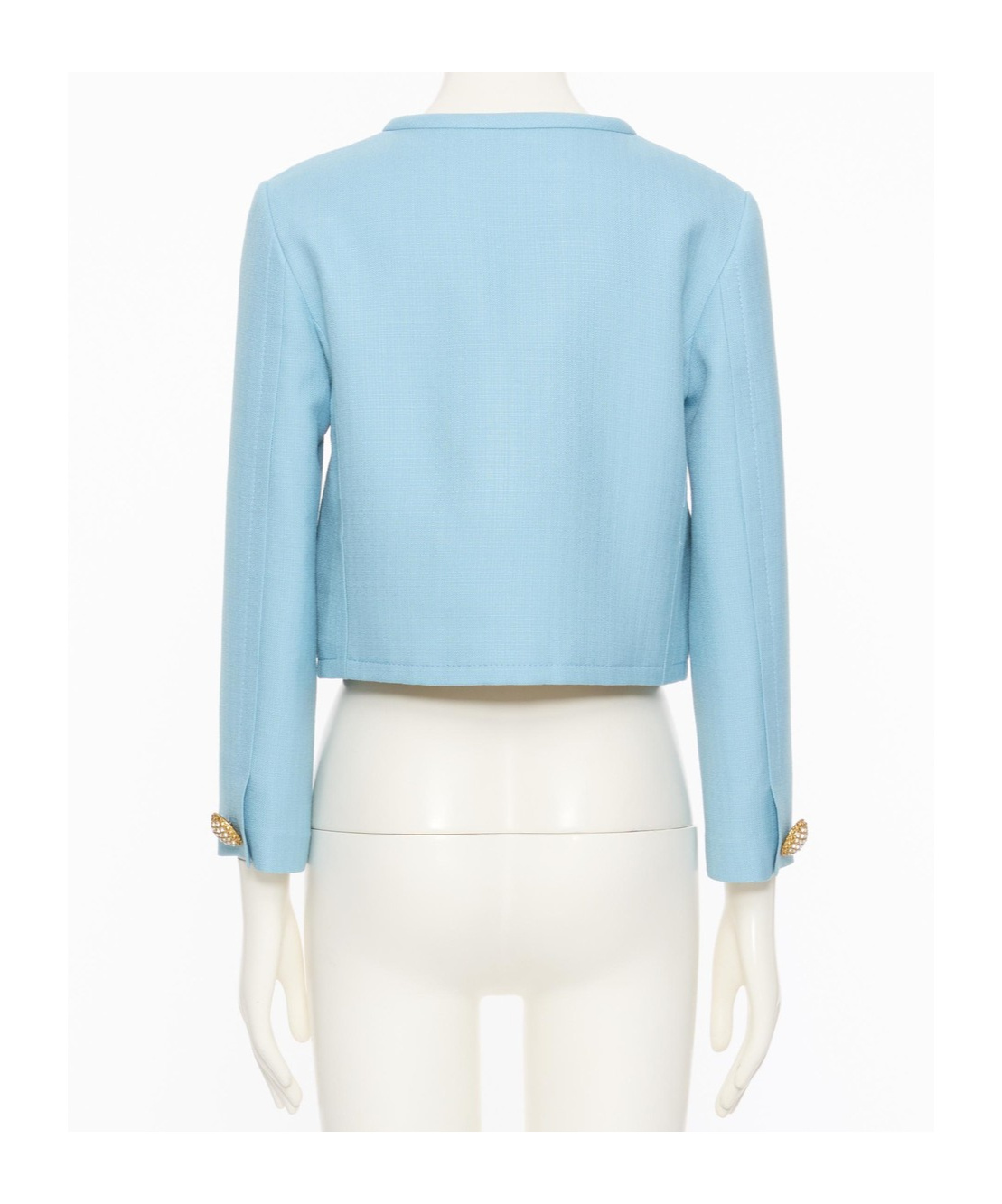 Valentino Womens Bluish Grey Embellished-button Round-neck Woven Jacket In Blue