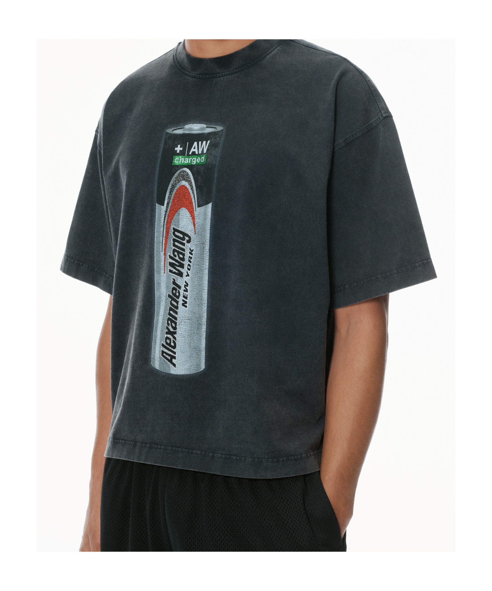 Alexander Wang Black Battery Logo-print Graphic T-shirt In Black