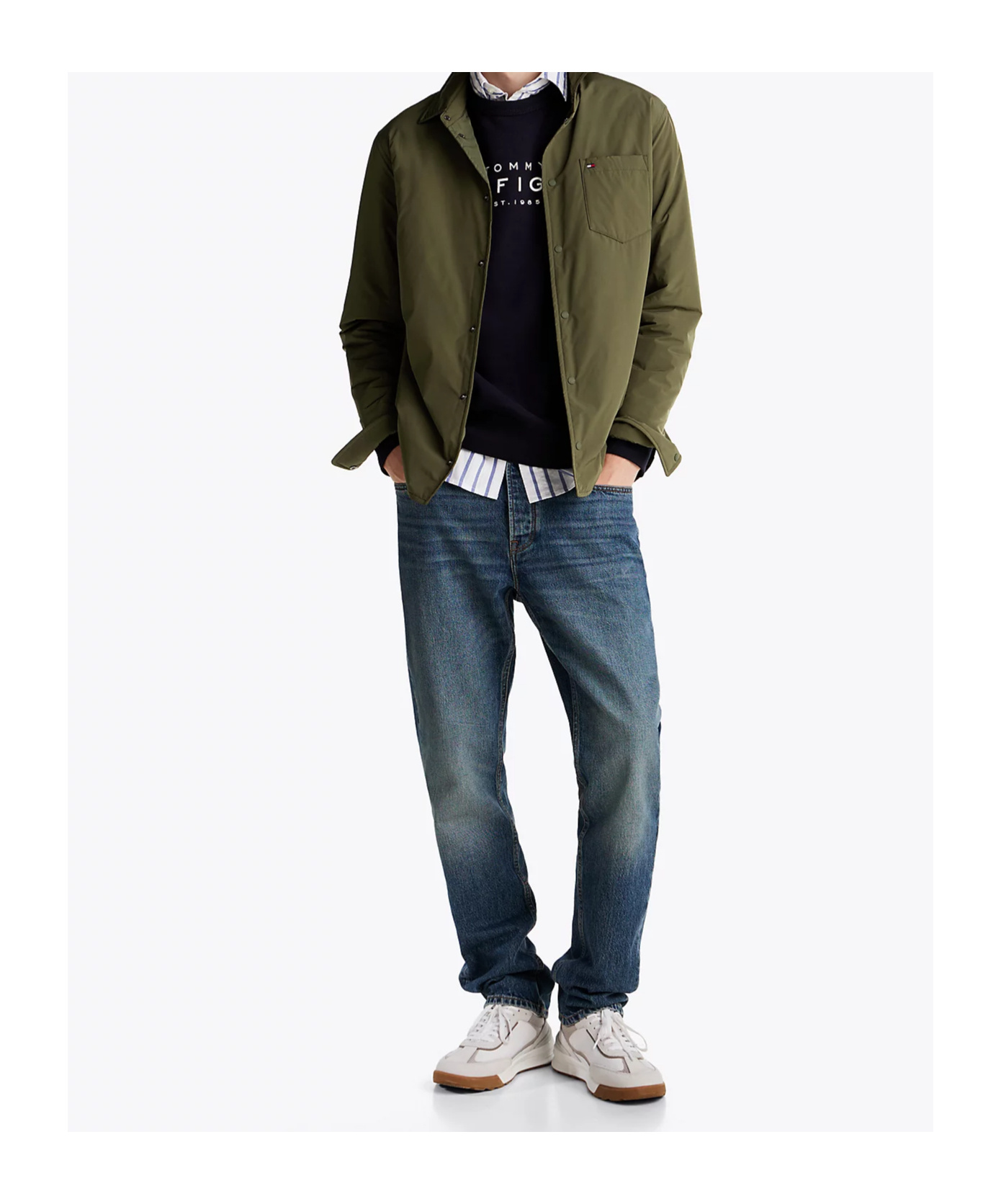 Shop Tommy Hilfiger Long-sleeved Casual Jacket In Green