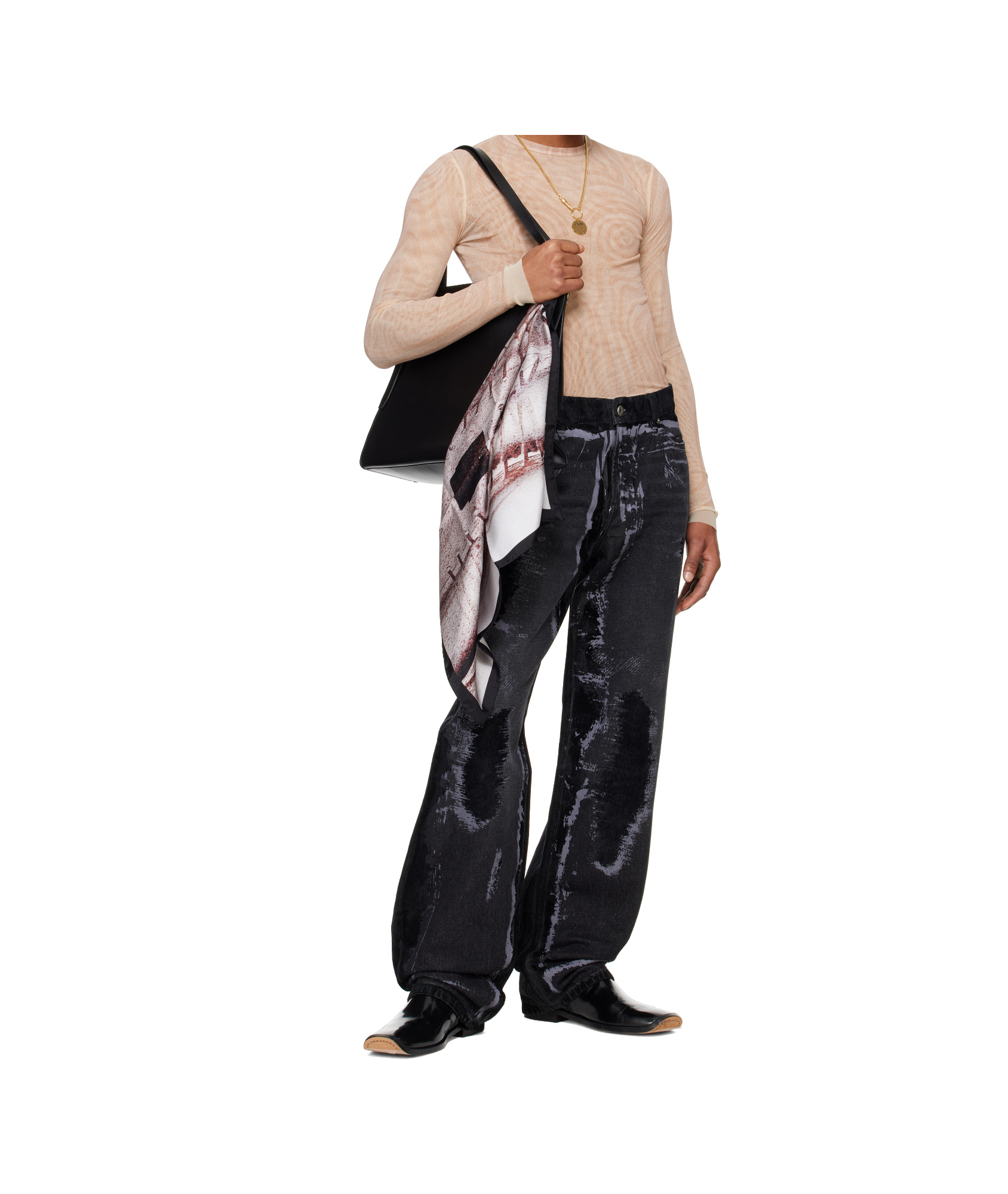 Jean Paul Gaultier Patterned Square Scarf In White