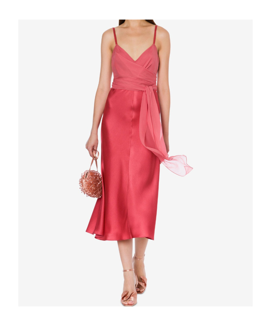 Alberta Ferretti V-neck Long-sleeved Satin Dress In Red